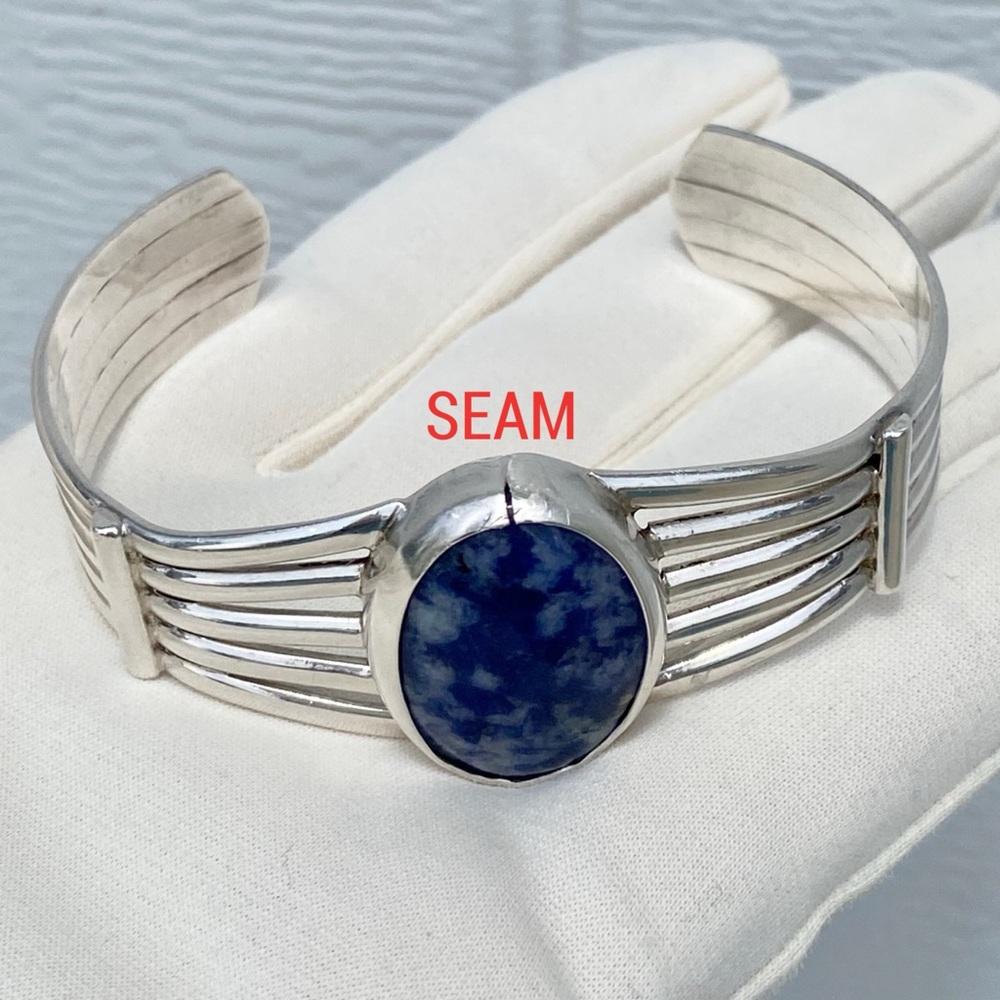 Signed - Sterling Silver and Sodalite Cuff Bracelet - Picture 4 of 15
